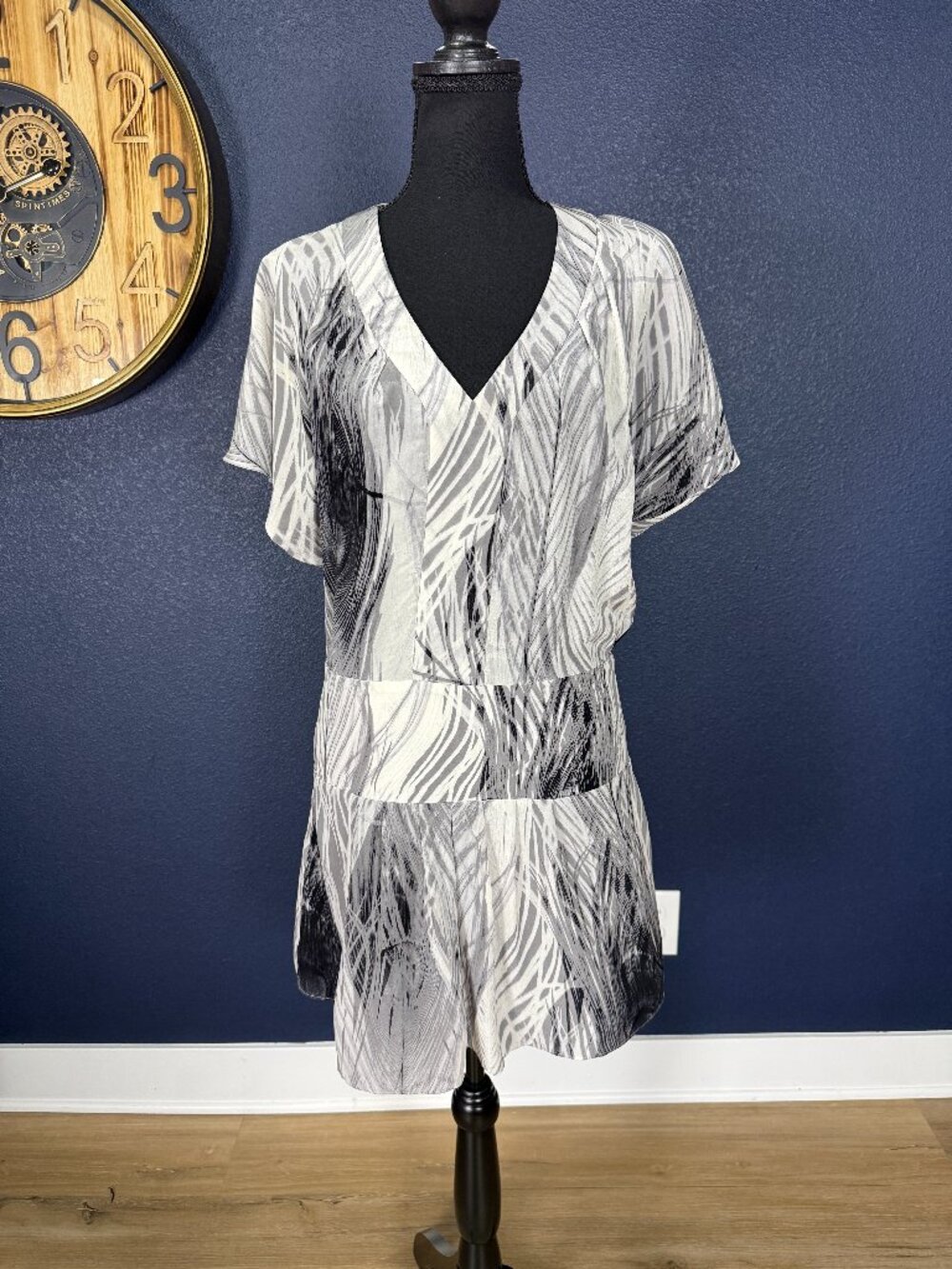 Leifsdottir Anthropologie Grey Abstract Print Silk Dress | 0
